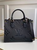 LV OnTheGo PM Monogram Empreinte Leather Tote Handle Bag with Black Leather Trim