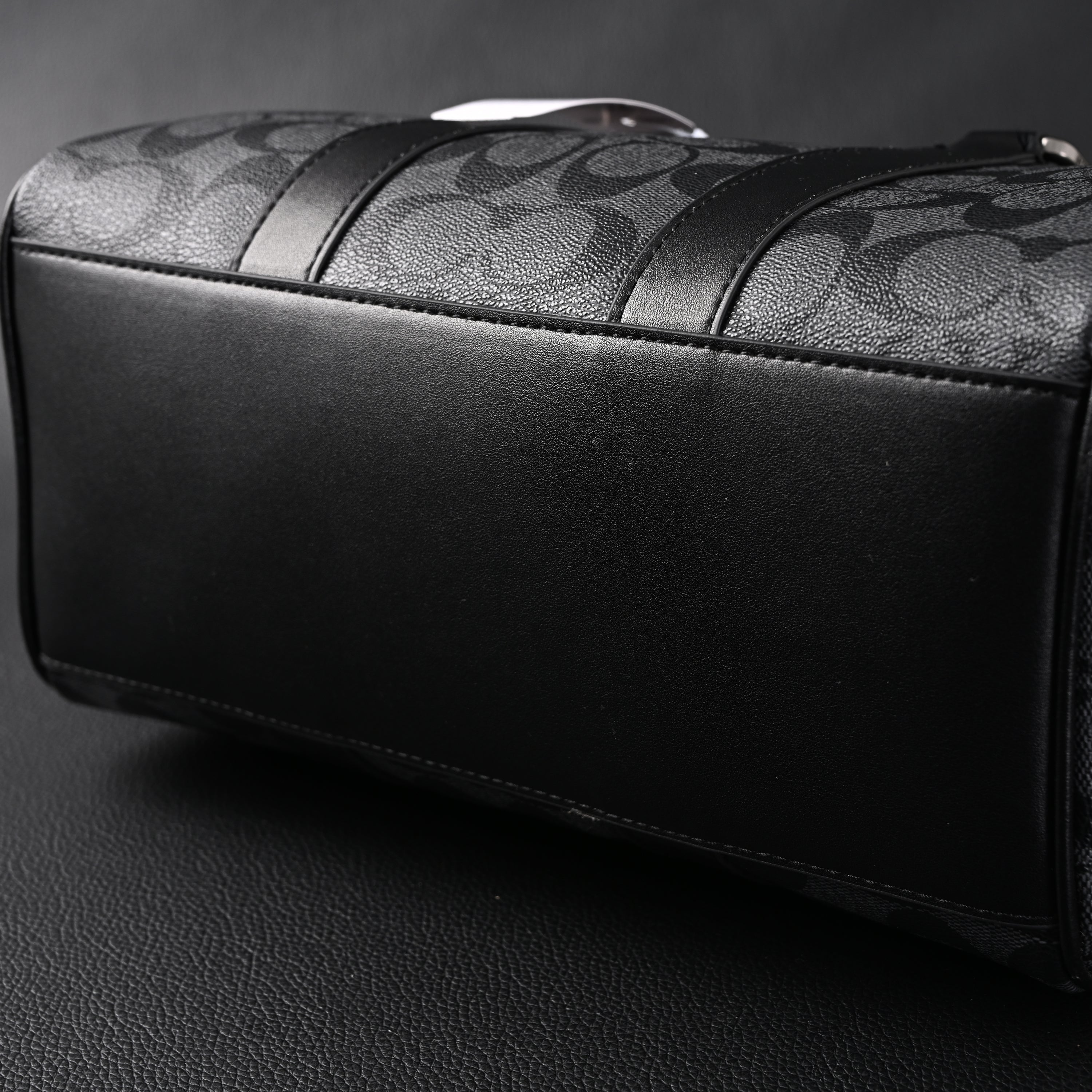 Coach Signature Duffel Bag – Black Monogram Canvas with Leather Trim